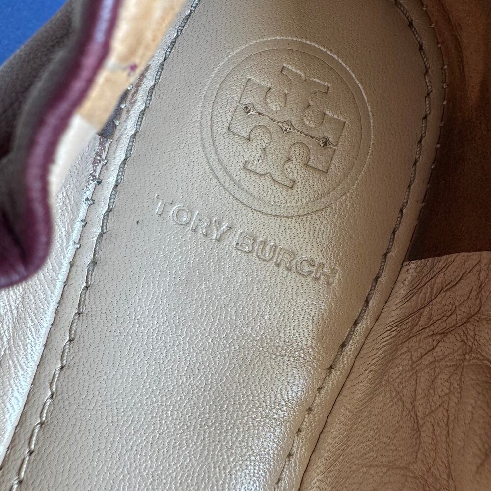 Tory Burch Blossom Flower Scrunch Ballet Flats Burgundy Leather Port Size 7 - Picture 8 of 12